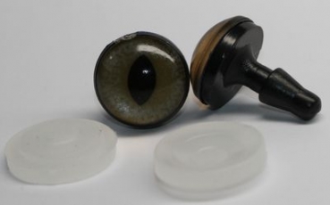 1 Paar 14 mm Sicherheitsaugen mittlere geschlitzte Pupillen grünblau schimmernd verschiedenfarbige Iris