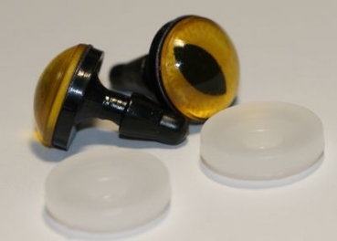 1 Paar Sicherheitsaugen 14 mm große geschlitzte Pupillen goldgelb schimmernd verschiedenfarbige Iris