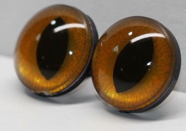 1 Paar Sicherheitsaugen 24 mm große geschlitzte Pupillen kupfergold schimmernd verschiedenfarbige Iris