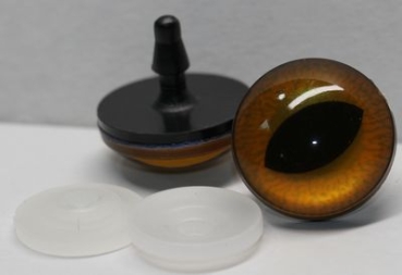 1 Paar Sicherheitsaugen 24 mm große geschlitzte Pupillen kupfergold schimmernd verschiedenfarbige Iris