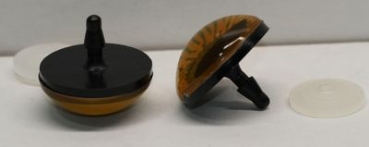 1 Paar Sicherheitsaugen 30 mm große geschlitzte Pupillen kupfergold schimmernd verschiedenfarbige Iris