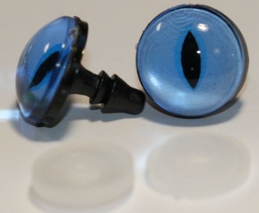 1 Paar Sicherheitsaugen 18 mm kleine geschlitzte Pupillen hellblau schimmernd verschiedenfarbige Iris