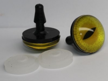 1 Paar Sicherheitsaugen 18 mm schmale geschlitzte Pupillen goldgrün schimmernd verschiedenfarbige Iris