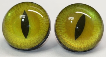 1 Paar Sicherheitsaugen 30 mm schmale geschlitzte Pupillen goldgrün schimmernd verschiedenfarbige Iris