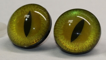 1 Paar Sicherheitsaugen 30 mm schmale geschlitzte Pupillen goldgrün schimmernd verschiedenfarbige Iris