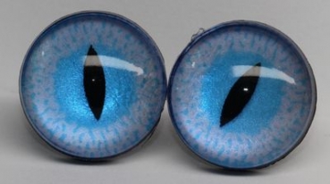 1 Paar Sicherheitsaugen 18 mm schmale geschlitzte Pupillen zartblau schimmernd verschiedenfarbige Iris