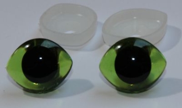 1 Paar Sicherheitsaugen geschwungen transparent durchgefärbt grün mit Glitter 28 mm x 23 mm