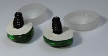 1 Paar Sicherheitsaugen geschwungen transparent durchgefärbt grün mit Glitter 28 mm x 23 mm