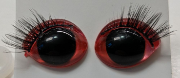 Sicherheitsaugen Rot metallic mit Wimpern 16 mm x 21 mm