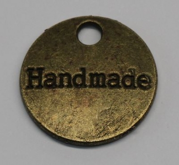 1 Button aus Metall "handmade" bronzefarben ca. 14 mm zum Annähen