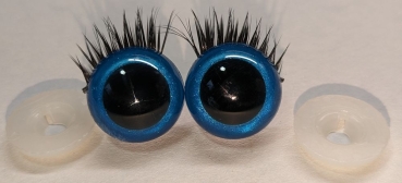Preview: 1 Paar Sicherheitsaugen 21 mm Blau metallic mit Wimpern