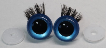1 Paar Sicherheitsaugen 24 mm Blau metallic mit Wimpern