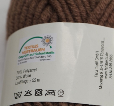 Wolle "Bonnie" Mützengarn hellbraun 50 g 70 % Polyacryl 30 % Wolle