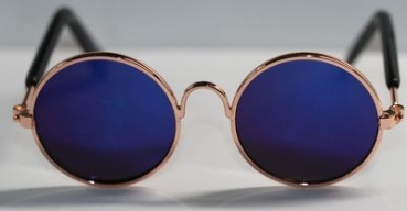 Brille Sonnenbrille 8 cm kupfer dunkle Gläser dunkelblau verspiegelt für Teddies oder Puppen Accessoire Requisite