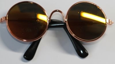 Brille Sonnenbrille 8 cm kupfer dunkle Gläser gelb-grün verspiegelt für Teddies oder Puppen Accessoire Requisite