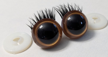 Preview: 1 Paar Sicherheitsaugen 21 mm Gold metallic mit Wimpern