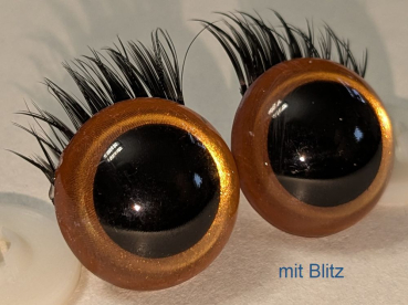 Preview: 1 Paar Sicherheitsaugen 21 mm Gold metallic mit Wimpern