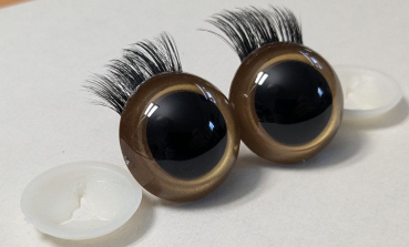 Preview: 1 Paar Sicherheitsaugen 26 mm Gold metallic mit Wimpern