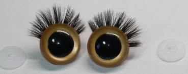 1 Paar Sicherheitsaugen 30 mm Gold metallic mit Wimpern