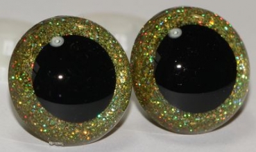 1 Paar Sicherheitsaugen Glitter Holo irisierend Goldgelb