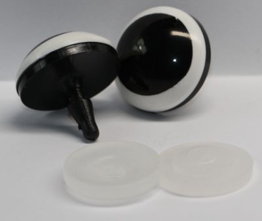 1 Paar 22 mm Sicherheitsaugen Comic Ball weiß schwarz "schielend"