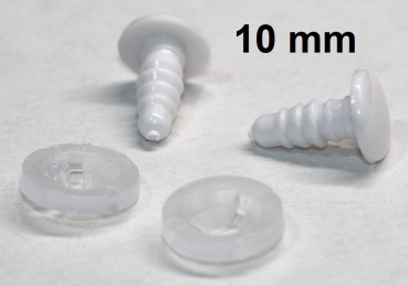 1 Paar Sicherheitsaugen 10 mm Knopfaugen weiß durchgefärbt rund