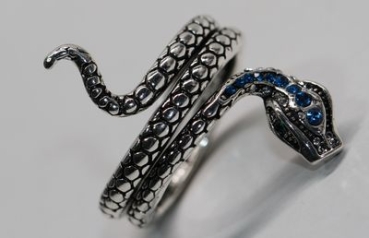 Ring Schlange silbern blaue Steine