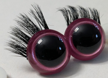Preview: 1 Paar Sicherheitsaugen 21 mm Rosa metallic mit Wimpern