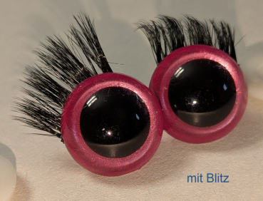 Preview: 1 Paar Sicherheitsaugen 21 mm Rosa metallic mit Wimpern