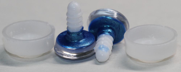 1 Paar Sicherheitsaugen trapezoid 14 mm blau metallic weiße Pupille Schielaugen
