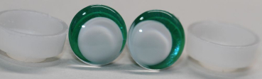 1 Paar Sicherheitsaugen trapezoid 14 mm grün metallic weiße Pupille Schielaugen