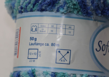 Preview: Wolle Soft Ball Chenille 50 g 100 % Polyester Blautöne Restposten Sonderpreis
