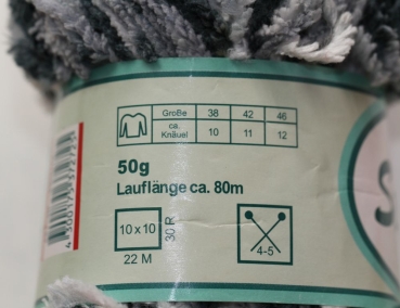 Wolle Stella Chenille 50 g 100 % Polyester schwarz-grau-weiß