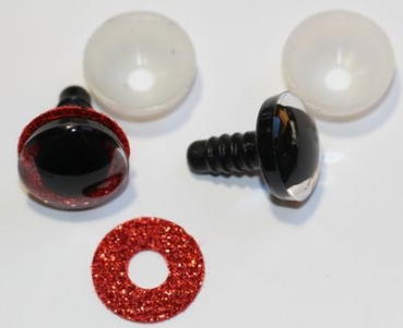 1 Paar Sicherheitsaugen trapezoid transparent mit Glitter rot 15 mm