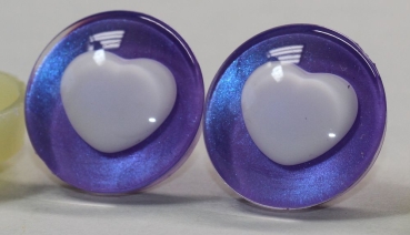 1 Paar Sicherheitsaugen trapezoid 25 mm violett metallic herzförmige Pupille weiß