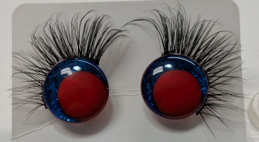 Sicherheitsaugen Glitter blau rote Pupille schielend mit Wimpern trapezoid 14 mm