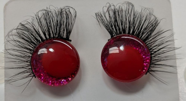Sicherheitsaugen Glitter pink rote Pupille schielend mit Wimpern trapezoid 14 mm