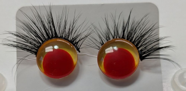 Sicherheitsaugen gelb metallic rote Pupille schielend mit Wimpern trapezoid 14 mm