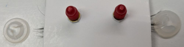 Preview: Sicherheitsaugen gelb metallic rote Pupille schielend mit Wimpern trapezoid 14 mm 2
