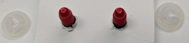 Preview: Sicherheitsaugen goldgrün metallic rote Pupille schielend mit Wimpern trapezoid 14 mm 2