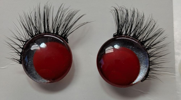 Sicherheitsaugen silber metallic rote Pupille schielend mit Wimpern trapezoid 14 mm