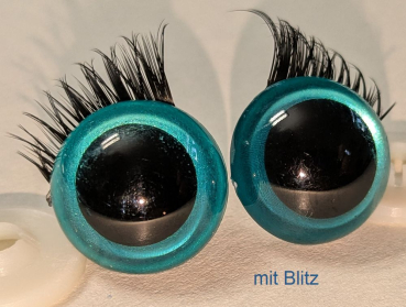 Preview: 1 Paar Sicherheitsaugen 21 mm Türkisgrün metallic mit Wimpern