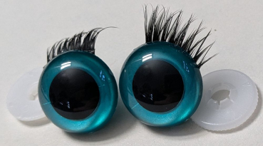 Preview: 1 Paar Sicherheitsaugen 24 mm Türkisgrün metallic mit Wimpern