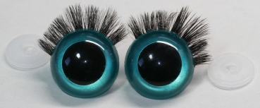 1 Paar Sicherheitsaugen 30 mm Türkisgrün metallic mit Wimpern