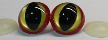 Sicherheitsaugen Katze Drache Unikat metallic rot und gelb 30 mm
