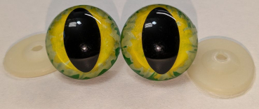 Preview: Sicherheitsaugen Katze Drache Unikat grün und gelb 30 mm