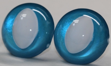 1 Paar Sicherheitsaugen caribic blau metallic 24 mm Katze Drache weiße Pupille
