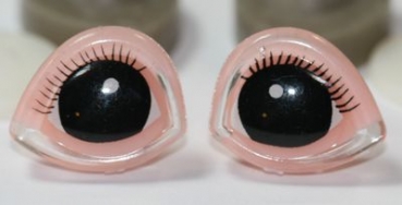 1 Paar 17 mm x 20 mm Sicherheitsaugen Comic geschwungen rosa weiß schwarz
