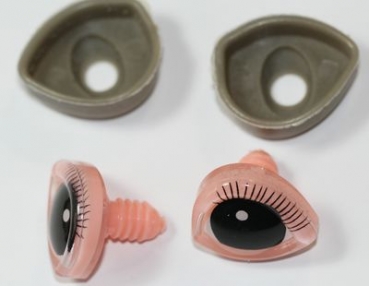 1 Paar 20 mm x 24 mm Sicherheitsaugen Comic geschwungen rosa weiß schwarz