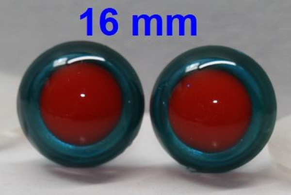 1 Paar Sicherheitsaugen rote Pupille Iris Aquagreen metallic